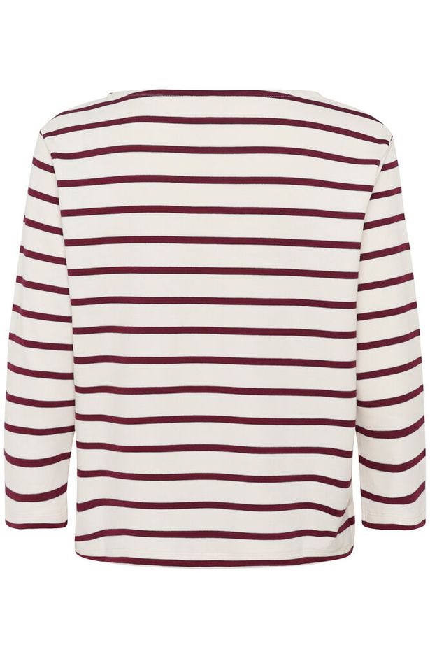 Part Two - NelaPW 3/4 Sleeve Round Neck Stripe Organic Cotton Top in Tawney Port