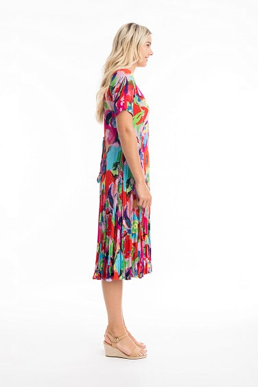 Orientique - Nevis - Floaty Bold Print Godet Short Sleeve Dress (81296)