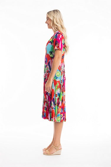 Orientique - Nevis - Floaty Bold Print Godet Short Sleeve Dress (81296)