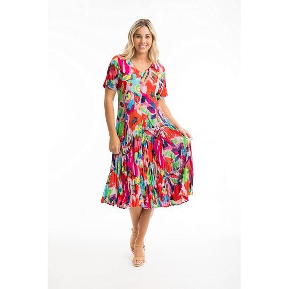 Orientique - Nevis - Floaty Bold Print Godet Short Sleeve Dress (81296)