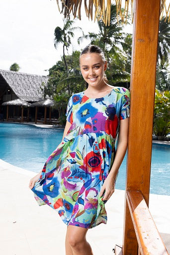 Orientique - Nevis - Boxy Ruched Waist Short Sleeve Dress (81300)