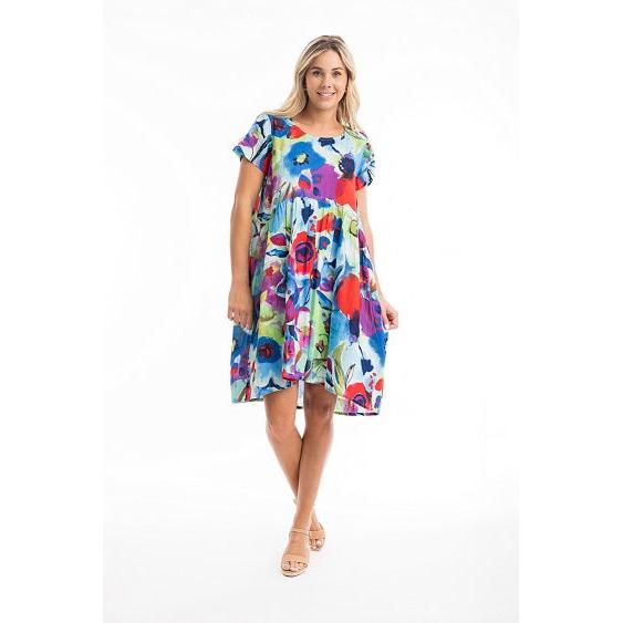 Orientique - Nevis - Boxy Ruched Waist Short Sleeve Dress (81300)
