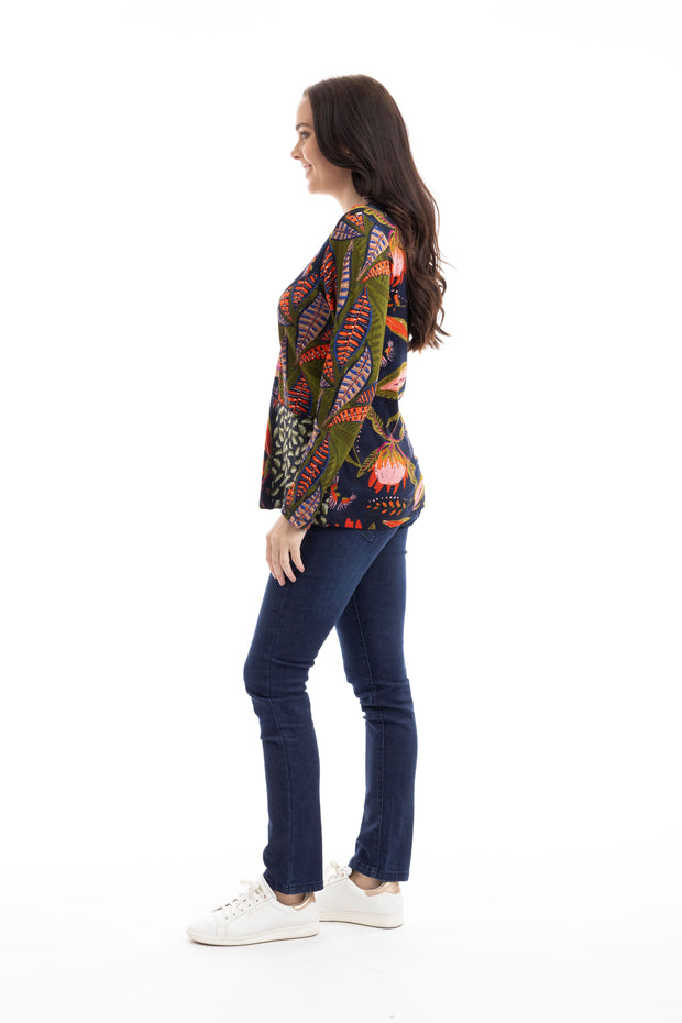 Orientique - Reckless - Round Neck Top In Bold Patch Print (3248)