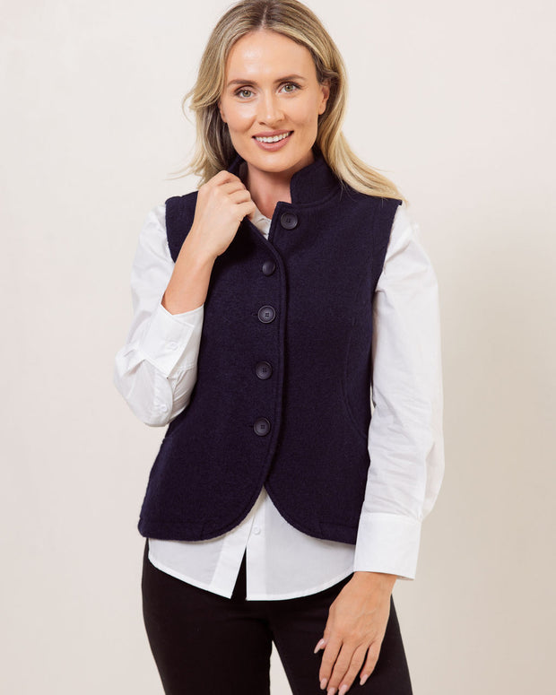 SEE SAW - Button Through High Collar Boiled Wool Waistcoat (SS150) (2 colours)