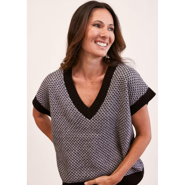 SEE SAW - Black & Light Grey Loose Fit V Neck Slipover (SS220)