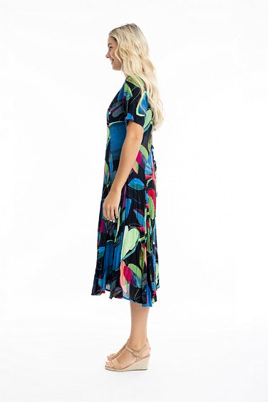 Orientique - Seychelles - Floaty Bold Print Godet Short Sleeve Dress (91009)