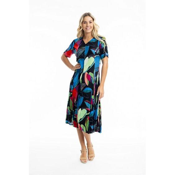 Orientique - Seychelles - Floaty Bold Print Godet Short Sleeve Dress (91009)