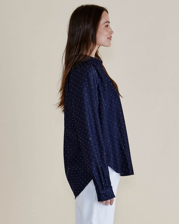 Betty Basics - Lizza - Ladies Dark Blue Shirt With Diamante Embellishments (BB8418)