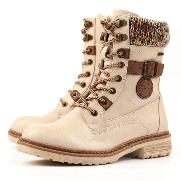 Lunar Shoes - Annabelle Waterproof High Ankle Boot in Cream (GLH003)
