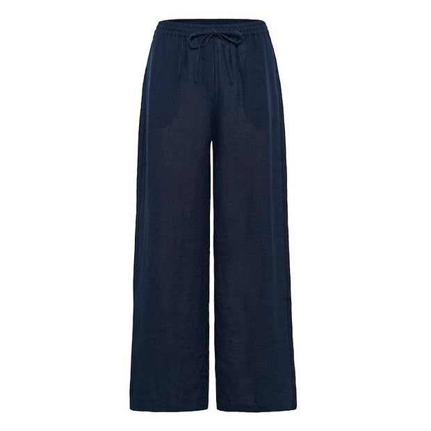 Cream - CRBellis Wide Leg Linen Trouser in Navy (10611574)
