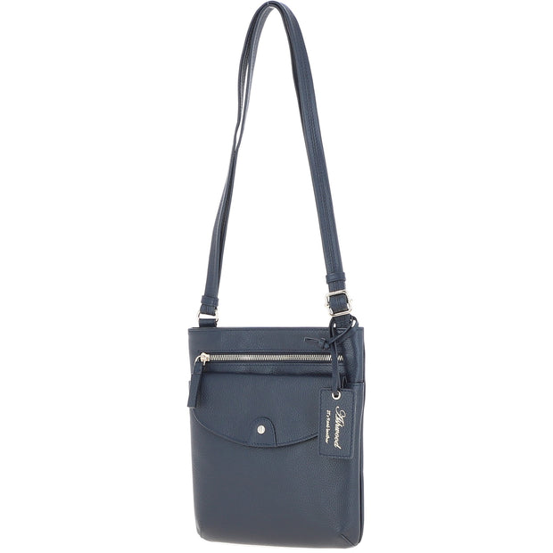 Ashwood Leather - Navy Leather Crossbody Bag with a Zip & Flap Over Pocket  - CB5