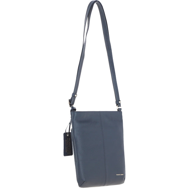 Ashwood Leather - Navy Leather Crossbody Bag with a Zip & Flap Over Pocket  - CB5