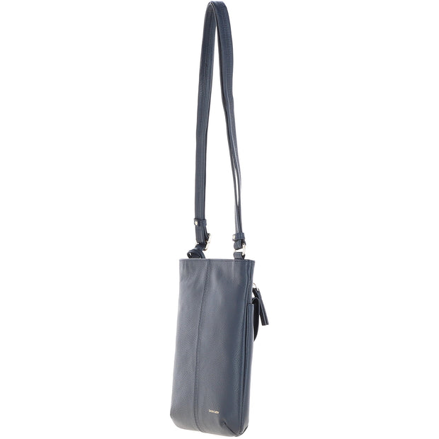 Ashwood Leather - Navy Leather Crossbody Bag with a Zip & Flap Over Pocket  - CB5
