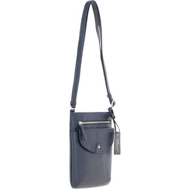 Ashwood Leather - Navy Leather Crossbody Bag with a Zip & Flap Over Pocket  - CB5