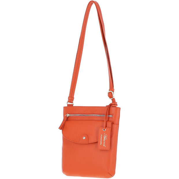 Ashwood Leather - Orange Leather Crossbody Bag with a Zip & Flap Over Pocket  - CB5