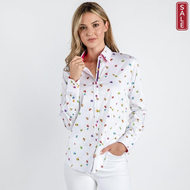 Claudio Lugli - Ladies Cotton Shirt - Multi-Coloured Bees (CLW2133)