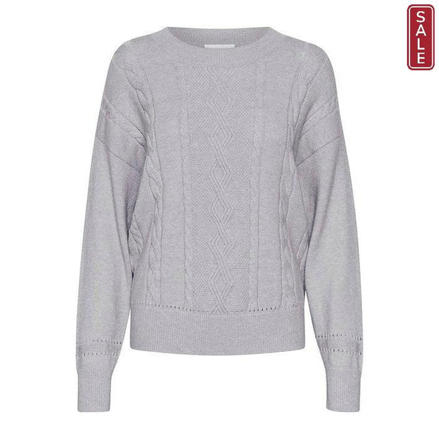 CREAM - CRDela Round Neck Jumper with Cable Knit Panel