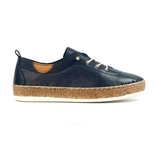 Lunar Shoes - Evie Navy Blue Leather Shoe with Elasticated laces