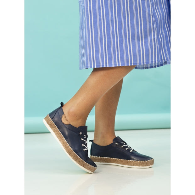 Lunar Shoes - Evie Navy Blue Leather Shoe with Elasticated laces