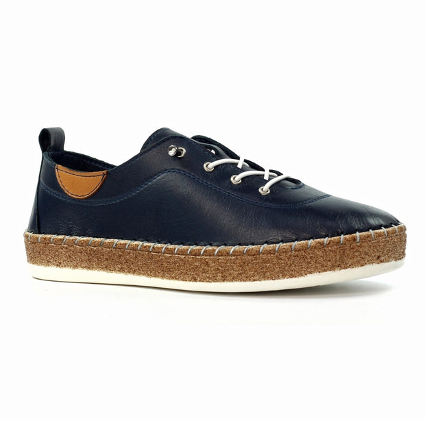 Lunar Shoes - Evie Navy Blue Leather Shoe with Elasticated laces