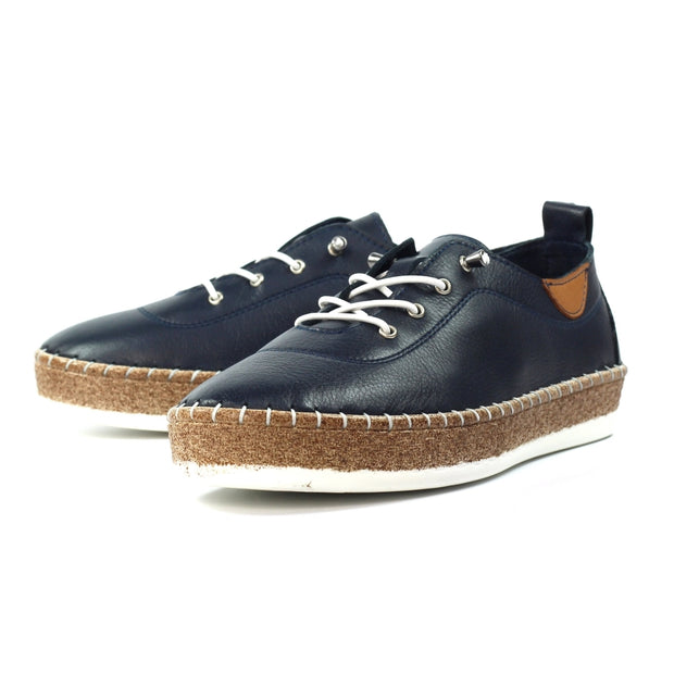 Lunar Shoes - Evie Navy Blue Leather Shoe with Elasticated laces