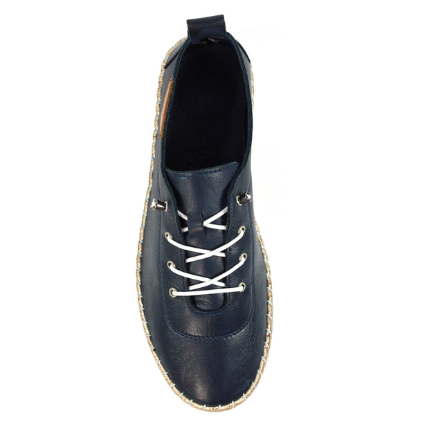 Lunar Shoes - Evie Navy Blue Leather Shoe with Elasticated laces