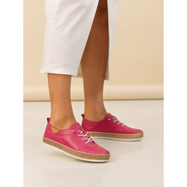 Lunar Shoes - Evie Raspberry Leather Shoe with Elasticated laces