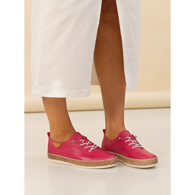 Lunar Shoes - Evie Raspberry Leather Shoe with Elasticated laces