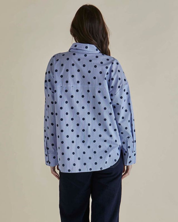 Betty Basics - Ladies Blue Stripe with Navy Spots Cotton Shirt