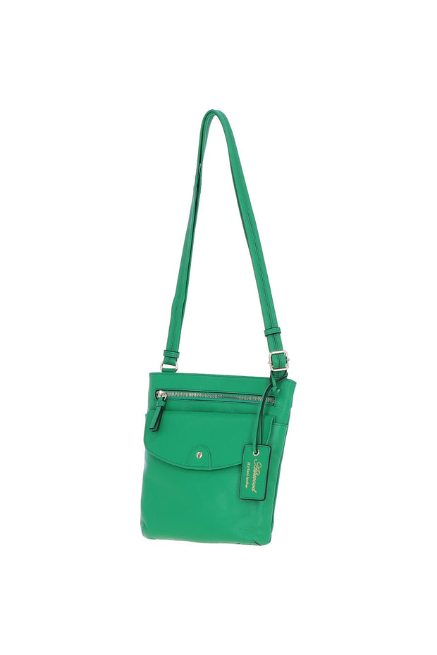 Ashwood Leather - Bright Green Leather Crossbody Bag with a Zip & Flap Over Pocket  - CB5
