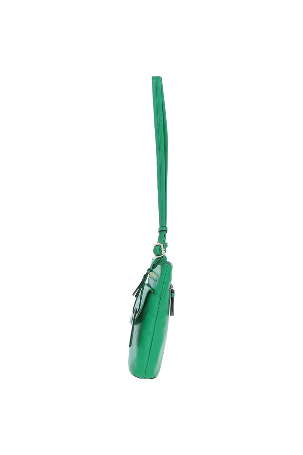 Ashwood Leather - Bright Green Leather Crossbody Bag with a Zip & Flap Over Pocket  - CB5