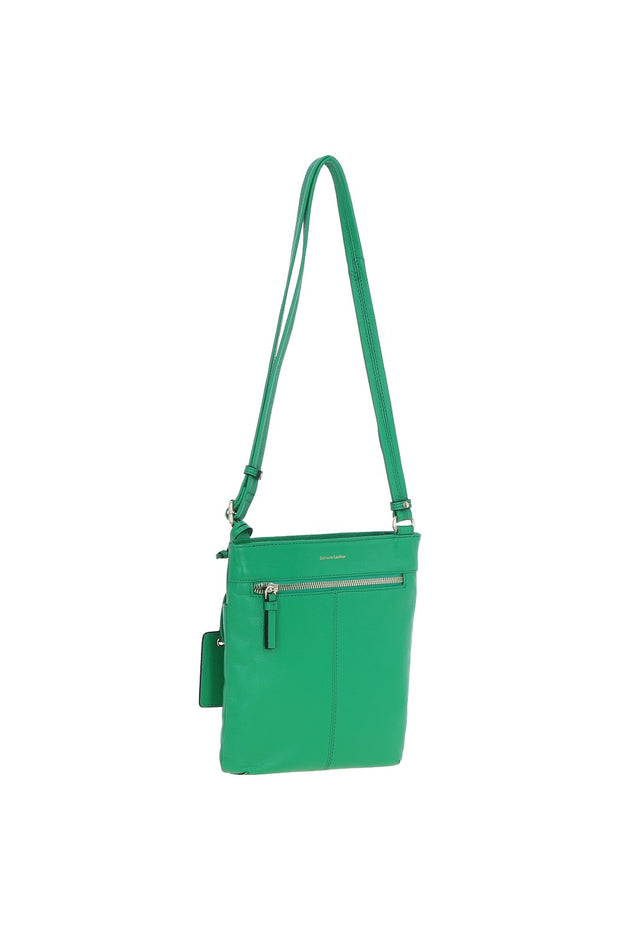 Ashwood Leather - Bright Green Leather Crossbody Bag with a Zip & Flap Over Pocket  - CB5