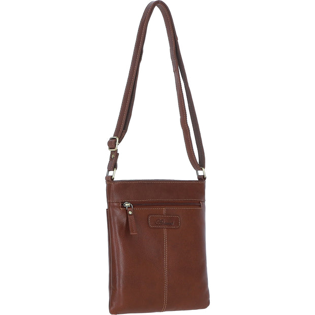 Ashwood Leather - Tan Leather Crossbody Bag with Zip Closure & Flap Over Lock - M-87