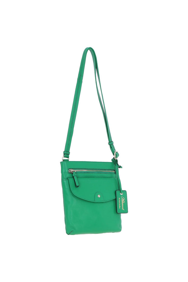 Ashwood Leather - Bright Green Leather Crossbody Bag with a Zip & Flap Over Pocket  - CB5