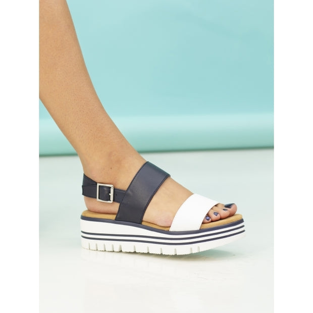 Lunar Shoes - Missy Blue & White Wedge Sandal (JLB012)