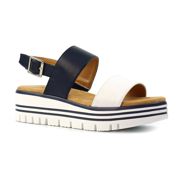 Lunar Shoes - Missy Blue & White Wedge Sandal (JLB012)