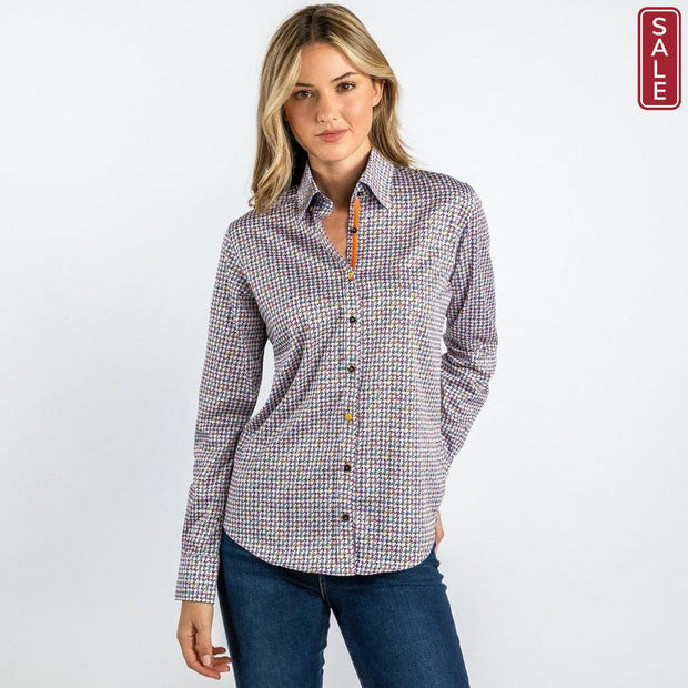 Claudio Lugli - Ladies Cotton Shirt - Multi-Coloured Houndstooth Print (CLW2144)