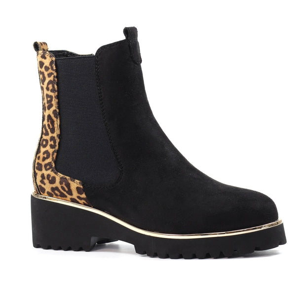 Lunar Shoes - Nakita - Faux Suede Black and Animal Print Ankle Boot (GLB218)