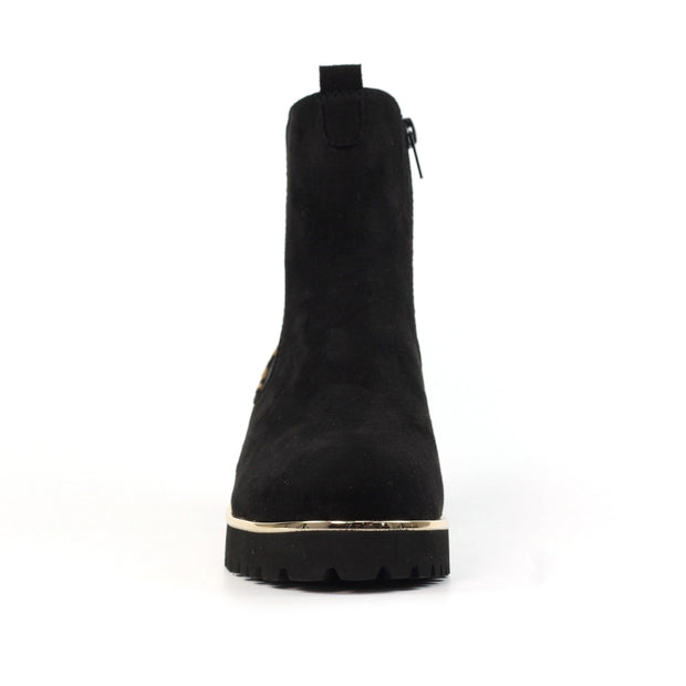 Lunar Shoes - Nakita - Faux Suede Black and Animal Print Ankle Boot (GLB218)
