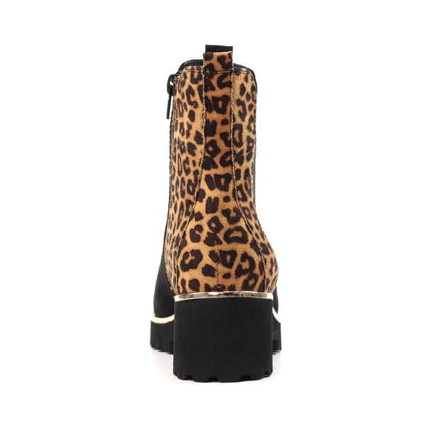 Lunar Shoes - Nakita - Faux Suede Black and Animal Print Ankle Boot (GLB218)