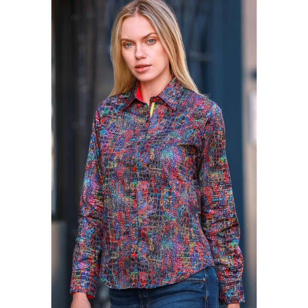 Claudio Lugli - Ladies Cotton Shirt - Neon Croc Print (CLW2312)