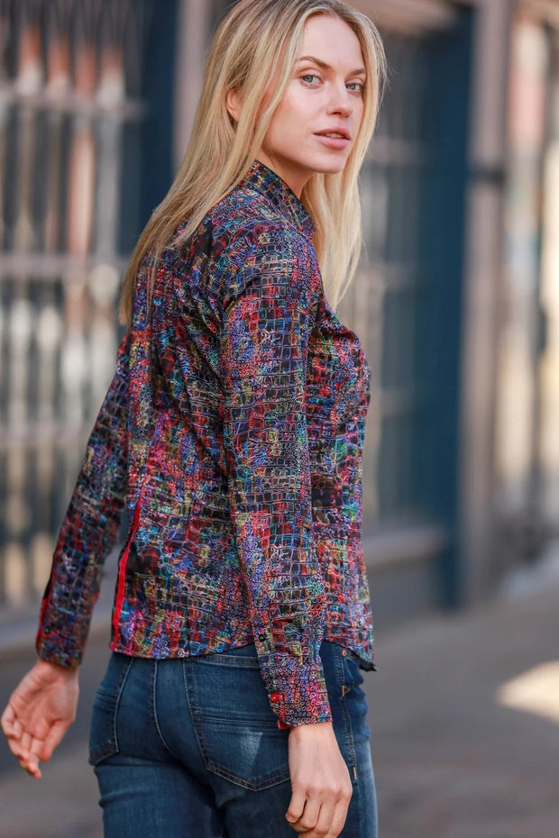 Claudio Lugli - Ladies Cotton Shirt - Neon Croc Print (CLW2312)