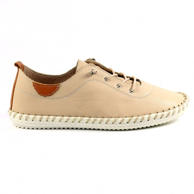 Lunar Shoes - St Ives Leather Plimsoll in Beige