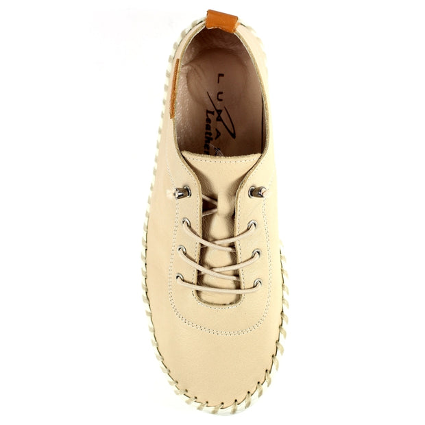 Lunar Shoes - St Ives Leather Plimsoll in Beige