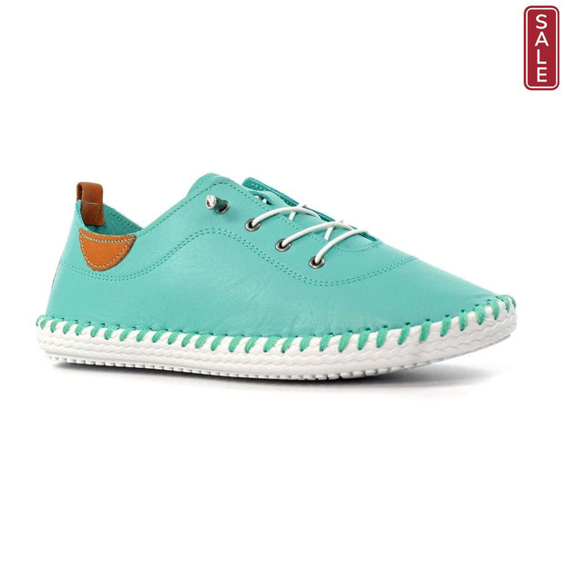 Lunar Shoes - St Ives Leather Plimsoll in Turquoise