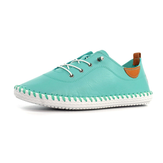 Lunar Shoes - St Ives Leather Plimsoll in Turquoise