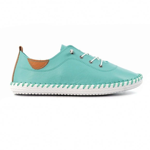 Lunar Shoes - St Ives Leather Plimsoll in Turquoise