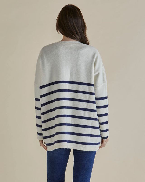 Betty Basics - Emy - Cream With Navy Blue Stripes oversized Cardigan (BB4065)