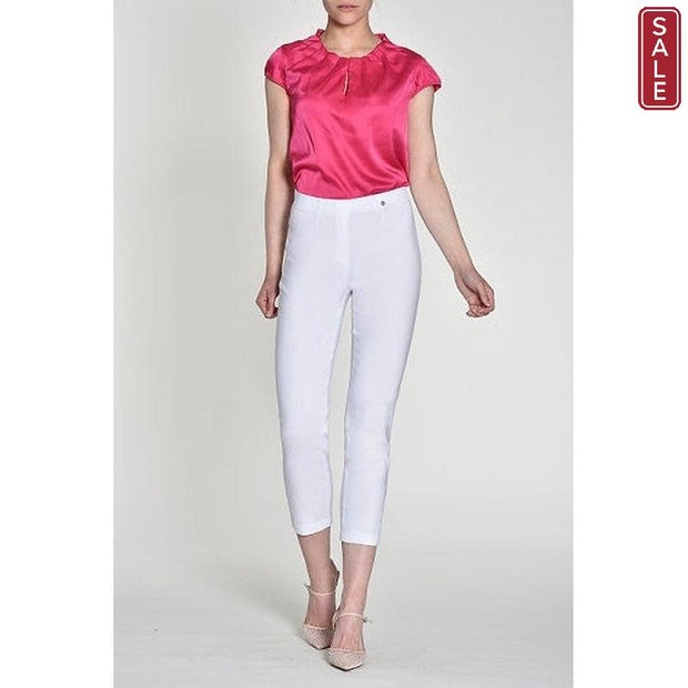 Robell – Lena 09 - Cropped Trousers With Cut Away Ladder Design at Hemline (White)