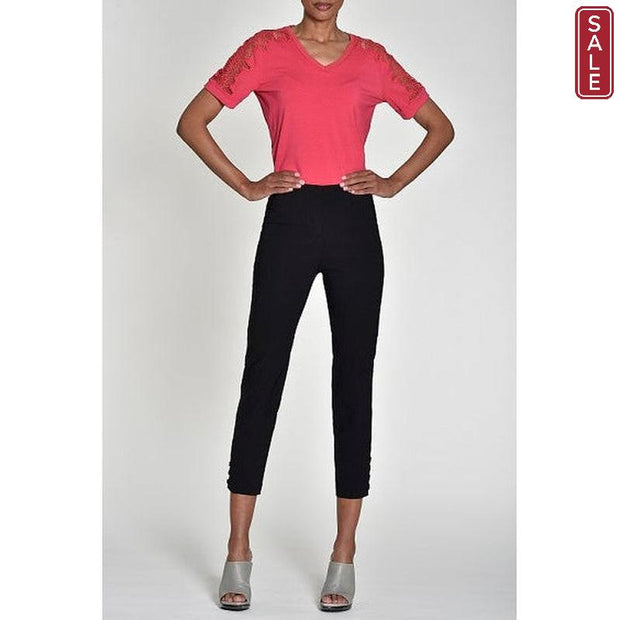 Robell – Lena 09 - Cropped Trousers With Cut Away Ladder Design at Hemline (Black)